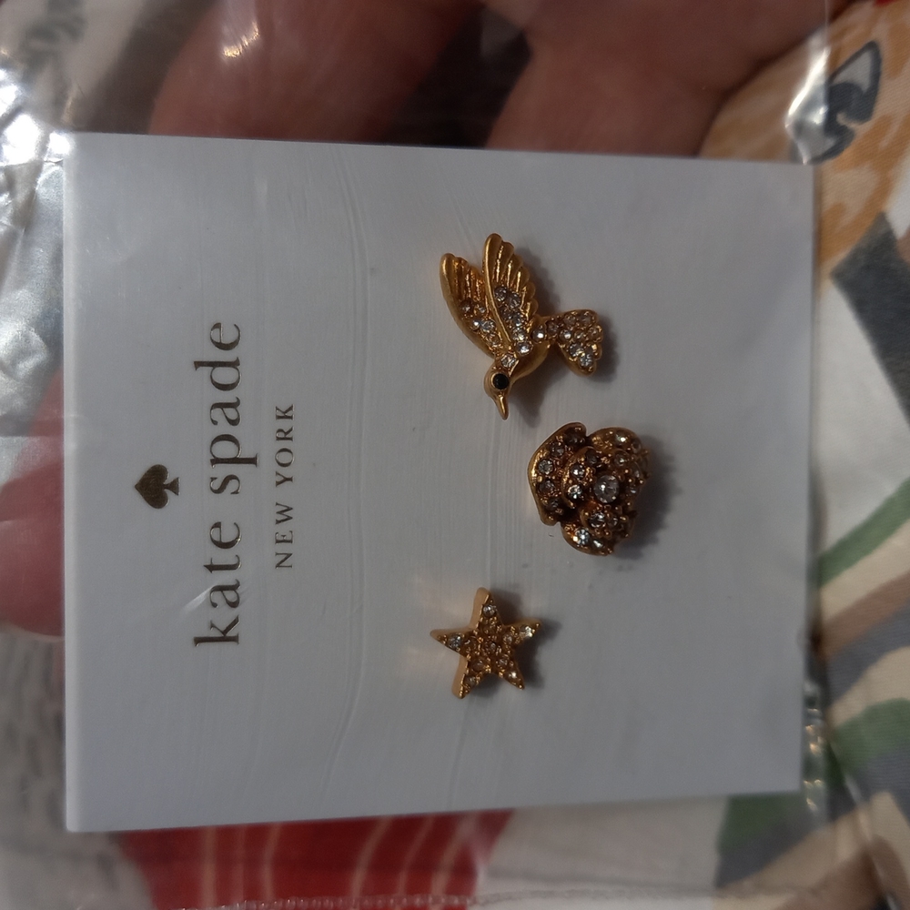 Kate Spade 3 charms small stud earrings NWT